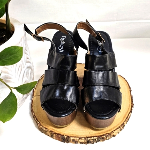 Refresh Black Platform Slingback Heels Size 7 - Picture 1 of 4